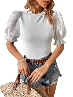 Women's Summer Short Sleeve Mock Neck Casual Blouse Tops