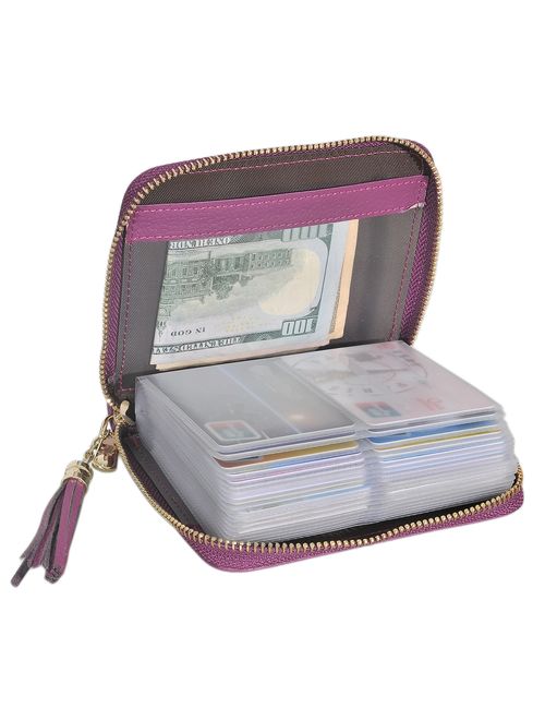 Easyoulife Womens Credit Card Holder Wallet Zip Leather Card Case RFID Blocking