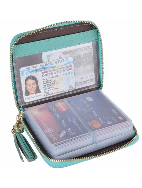 Easyoulife Womens Credit Card Holder Wallet Zip Leather Card Case RFID Blocking