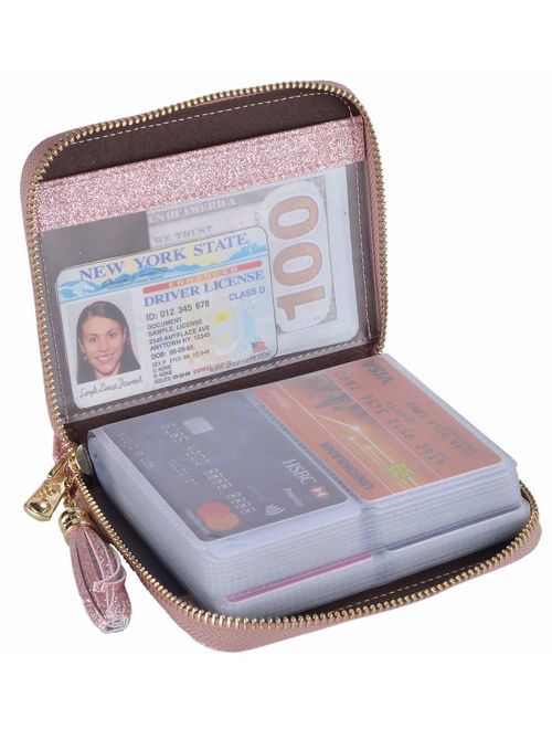 Easyoulife Womens Credit Card Holder Wallet Zip Leather Card Case RFID Blocking