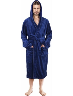 NY Threads Mens Hooded Robe Plush Long Bathrobes for Men