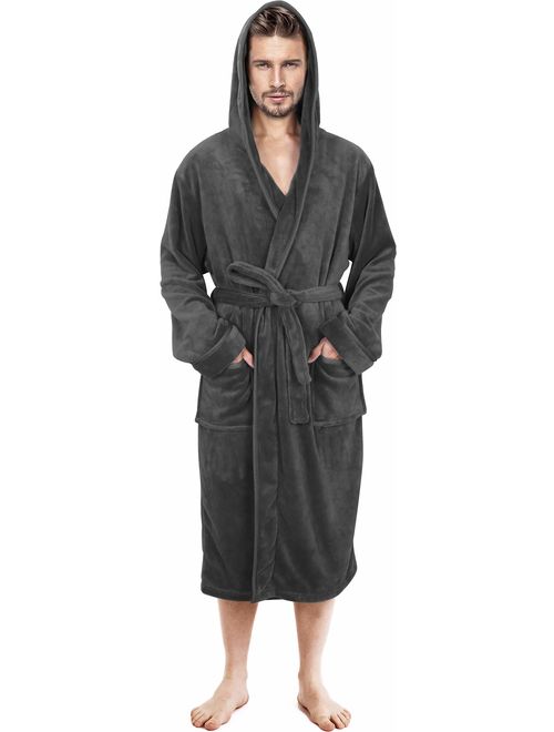 NY Threads Mens Hooded Robe Plush Long Bathrobes for Men