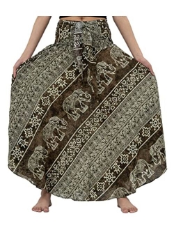 BANGKOK PANTS Women's Long Maxi Hippie Skirt Bohemian Gypsy Dress Boho Clothing Beach Wear Elephant Design Asymmetric Hem