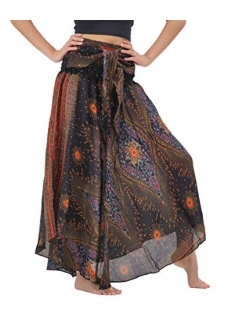 BANGKOK PANTS Women's Long Maxi Hippie Skirt Bohemian Gypsy Dress Boho Clothing Beach Wear Elephant Design Asymmetric Hem