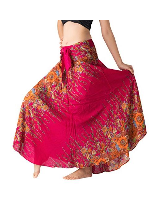 BANGKOK PANTS Women's Long Maxi Hippie Skirt Bohemian Gypsy Dress Boho Clothing Beach Wear Elephant Design Asymmetric Hem