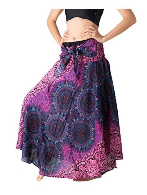 BANGKOK PANTS Women's Long Maxi Hippie Skirt Bohemian Gypsy Dress Boho Clothing Beach Wear Elephant Design Asymmetric Hem