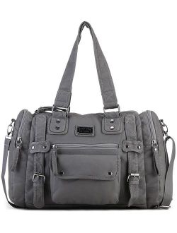 Satchel Handbag for Women, Ultra Soft Washed Vegan Leather Crossbody Bag, Shoulder Bag, Tote Purse, H1485