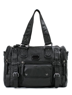 Satchel Handbag for Women, Ultra Soft Washed Vegan Leather Crossbody Bag, Shoulder Bag, Tote Purse, H1485