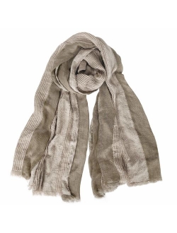 GERINLY Cotton-Linen Scarves Mens Stripe Crinkle Long Scarf