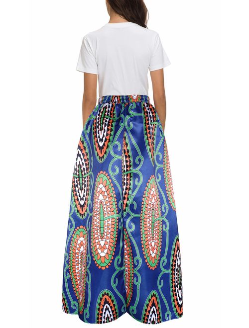 Afibi Women African Printed Casual Maxi Skirt Flared Skirt Multisize A Line Skirt S-5XL