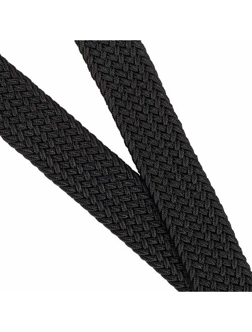 Braided Stretch Elastic Belts | Pin Oval Solid Black Belt Buckle | PU Loop End Tip Men/Women/Junior (7 Sizes 27 Colors