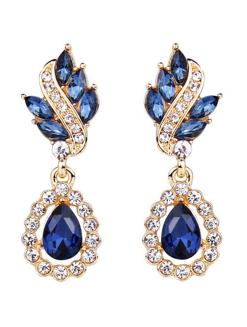 EleQueen Women's Austrian Crystal Art Deco Tear Drop Dangle Earrings Pierced