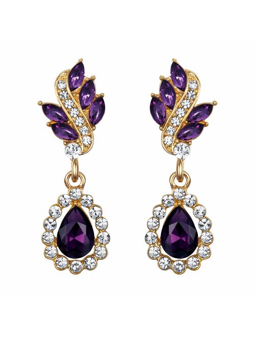 EleQueen Women's Austrian Crystal Art Deco Tear Drop Dangle Earrings Pierced