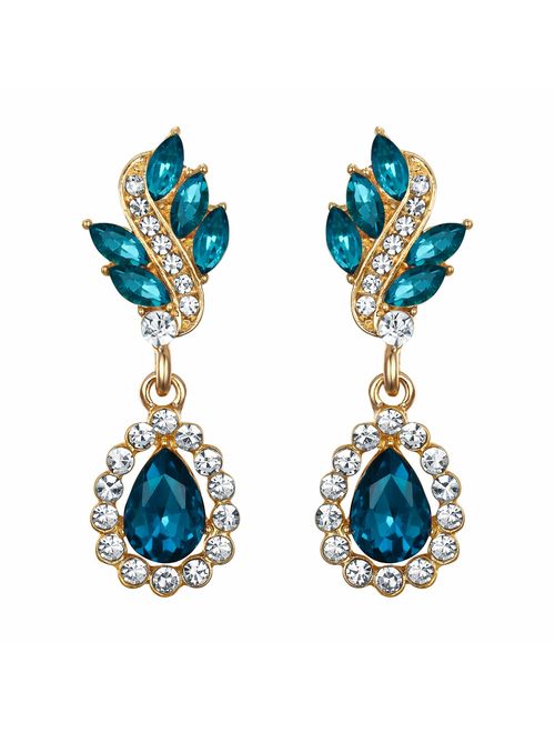 EleQueen Women's Austrian Crystal Art Deco Tear Drop Dangle Earrings Pierced