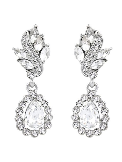 EleQueen Women's Austrian Crystal Art Deco Tear Drop Dangle Earrings Pierced