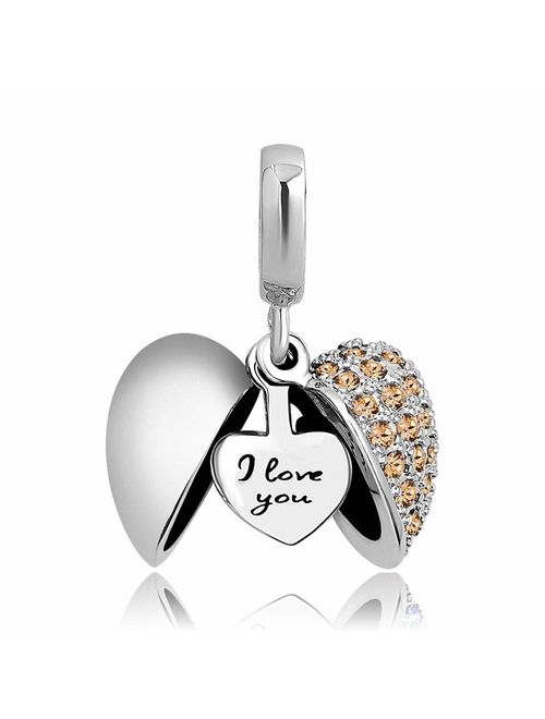 ShinyJewelry I Love You Heart Charm Dangle Bead for European Bracelet Necklace