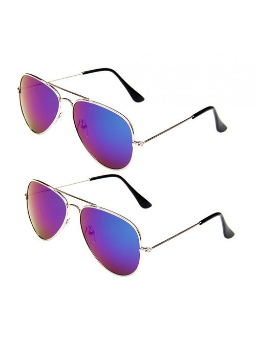 WODISON Classic Kids Aviator Sunglasses Bulk Reflective Metal Frame Children Eyeglass 2 Pack