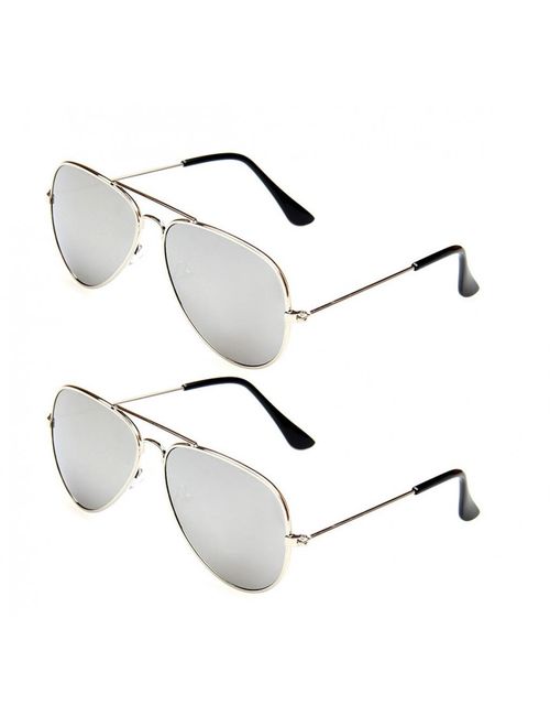 WODISON Classic Kids Aviator Sunglasses Bulk Reflective Metal Frame Children Eyeglass 2 Pack