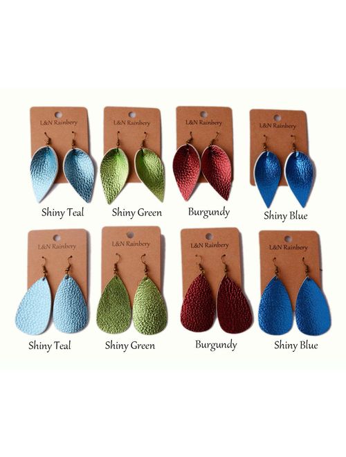 L&N Rainbery 2 Pairs Petal Leather Earrings Faux and Genuine Leather Teardrop Earrings Leaf Drop Earrings