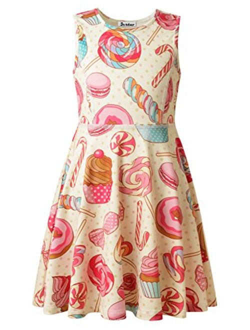 Jxstar Girls Summer Dress Sleeveless Printing Casual/Party 3-13Years