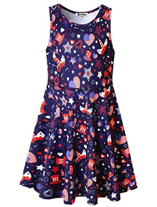 Jxstar Girls Summer Dress Sleeveless Printing Casual/Party 3-13Years