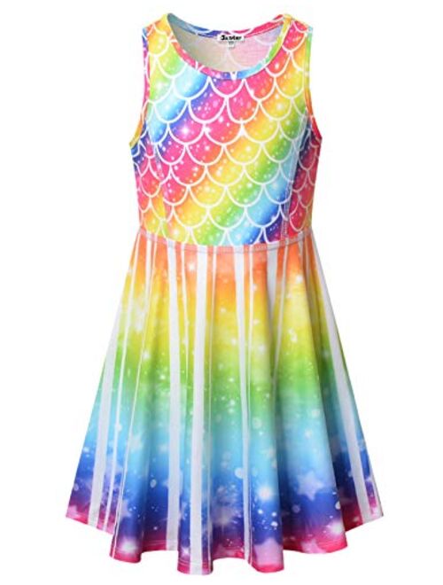 Jxstar Girls Summer Dress Sleeveless Printing Casual/Party 3-13Years