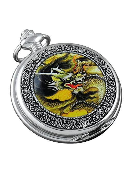 VIGOROSO Quartz Beautiful Peony Bird Enamel Painting Steampunk Silver Pocket Watches Gift Box