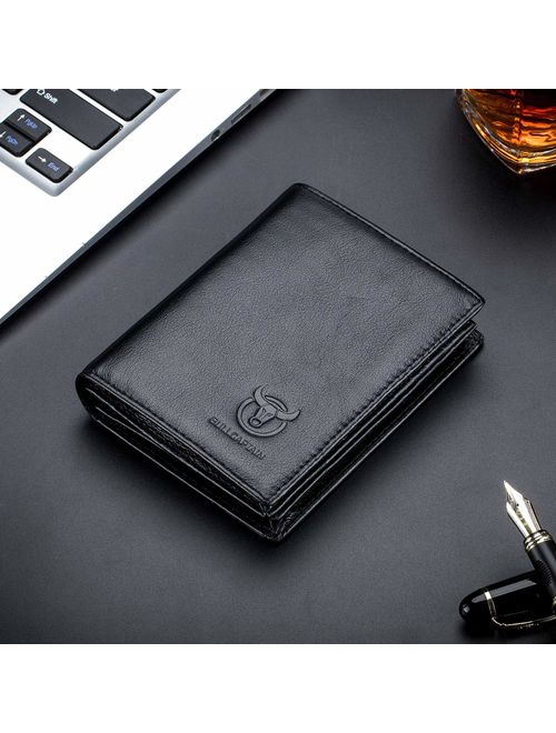 Bullcaptain Large Capacity Genuine Leather Bifold Wallet/Credit Card Holder for Men with 15 Card Slots QB-027