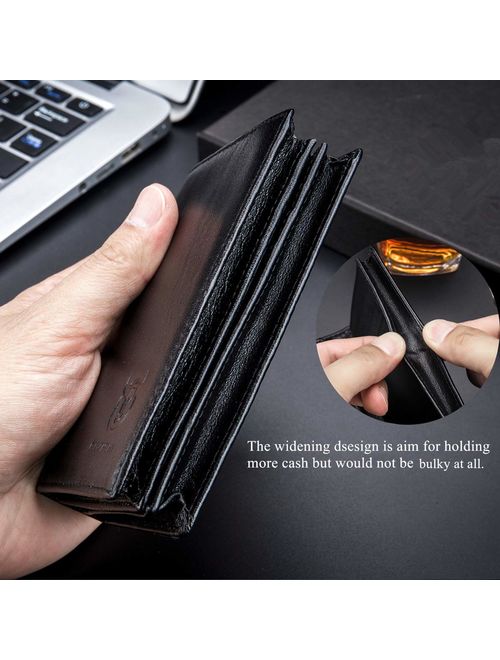 Bullcaptain Large Capacity Genuine Leather Bifold Wallet/Credit Card Holder for Men with 15 Card Slots QB-027