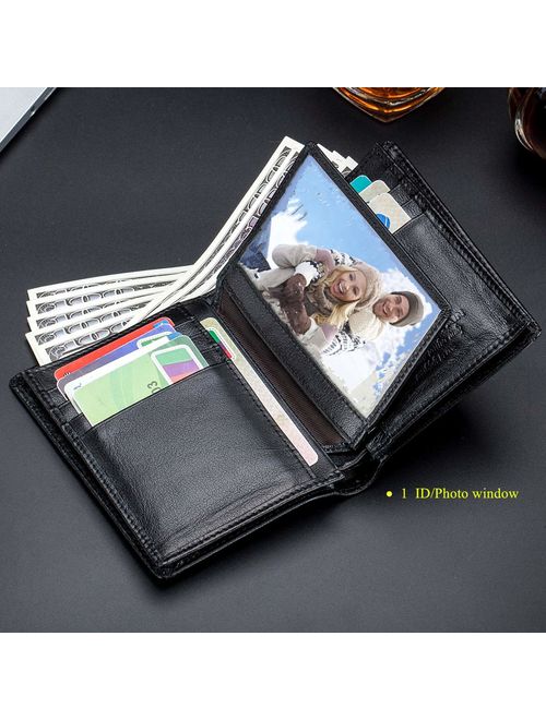 Bullcaptain Large Capacity Genuine Leather Bifold Wallet/Credit Card Holder for Men with 15 Card Slots QB-027