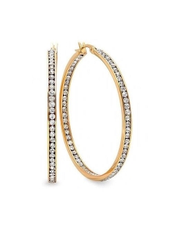 Gem Stone King 2 Inch Stunning Stainless Steel High Shine Inside-Out Hoop Earrings With CZ