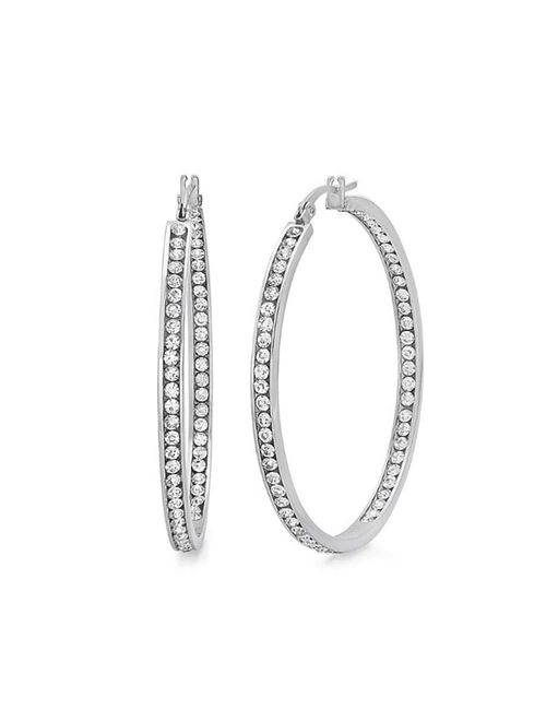 Gem Stone King 2 Inch Stunning Stainless Steel High Shine Inside-Out Hoop Earrings With CZ