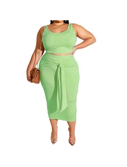 Plus Size Skirt Sets - Stretchy Sexy Two Piece Outfits for Women Bodycon Crop Top + Long Pencil Skirt