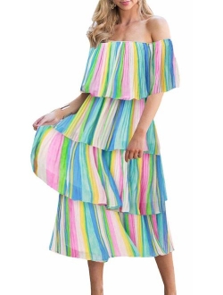 ETCYY Women's Off The Shoulder Ruffles Summer Loose Casual Chiffon Long Party Beach Maxi Dress