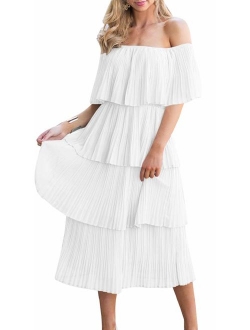 ETCYY Women's Off The Shoulder Ruffles Summer Loose Casual Chiffon Long Party Beach Maxi Dress