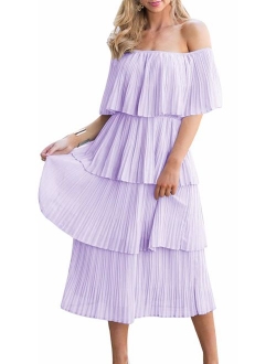 ETCYY Women's Off The Shoulder Ruffles Summer Loose Casual Chiffon Long Party Beach Maxi Dress