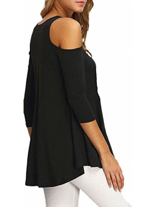 Afibi Womens Cold Shoulder Half Sleeve Swing Tunic Tops for Leggings