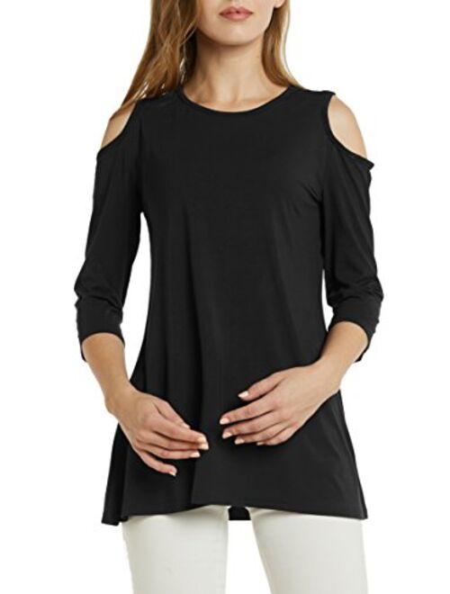 Afibi Womens Cold Shoulder Half Sleeve Swing Tunic Tops for Leggings