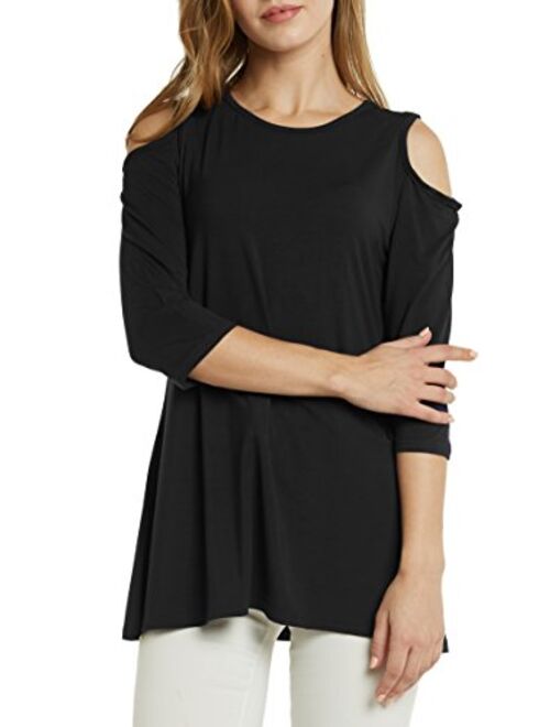 Afibi Womens Cold Shoulder Half Sleeve Swing Tunic Tops for Leggings