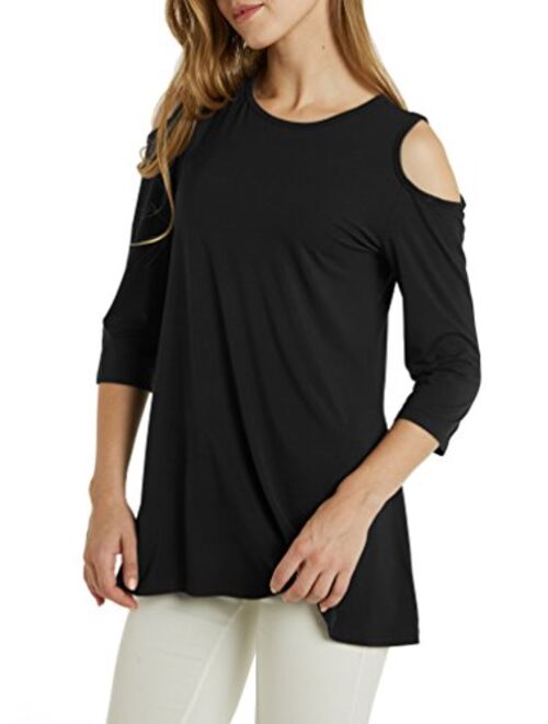 Afibi Womens Cold Shoulder Half Sleeve Swing Tunic Tops for Leggings