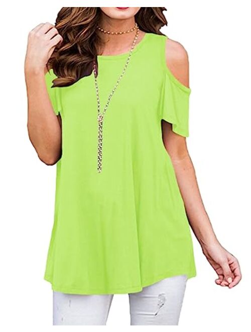 Afibi Womens Cold Shoulder Half Sleeve Swing Tunic Tops for Leggings