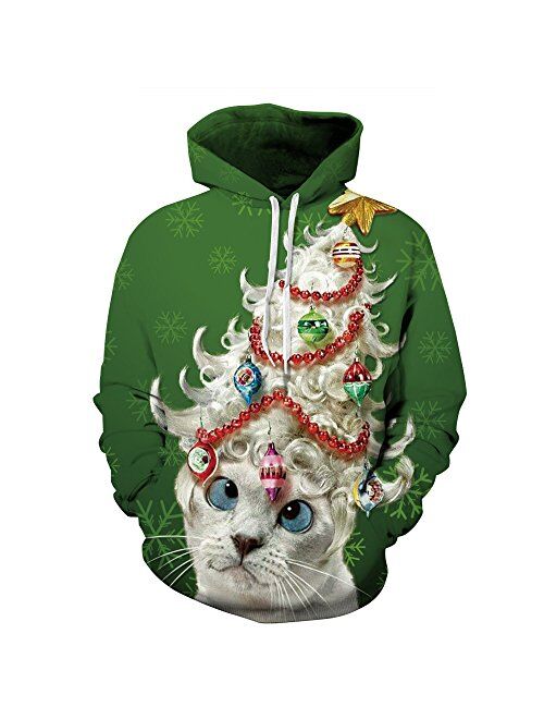 Carprinass Unisex Christmas Hoodie Sweatshirts Casual Printed Kangroo Pocket Pullover