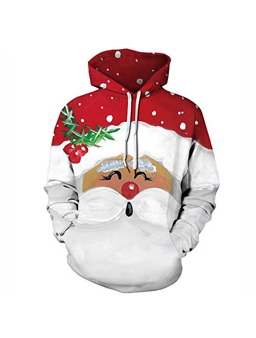 Carprinass Unisex Christmas Hoodie Sweatshirts Casual Printed Kangroo Pocket Pullover