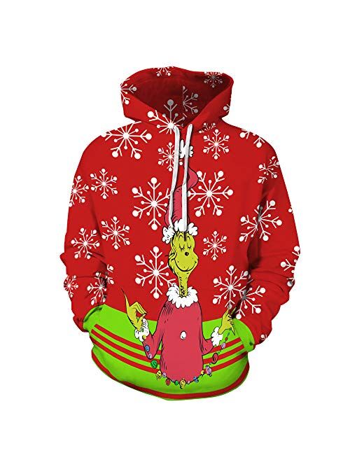 Carprinass Unisex Christmas Hoodie Sweatshirts Casual Printed Kangroo Pocket Pullover