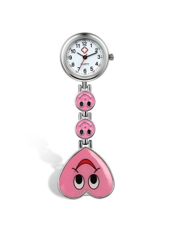 Lancardo Candy Color Smile Heart Face Nurse Clip Watch Medical Lapel Pocket Clasp Watch(7 Colors)