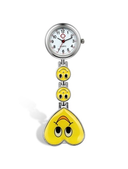 Lancardo Candy Color Smile Heart Face Nurse Clip Watch Medical Lapel Pocket Clasp Watch(7 Colors)