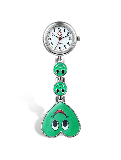 Lancardo Candy Color Smile Heart Face Nurse Clip Watch Medical Lapel Pocket Clasp Watch(7 Colors)