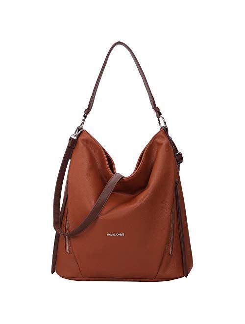 DAVIDJONES Women's Faux Leather Hobo Bags Tote Handbags Medium Size Crossbody Shoulder Bag Top-Handle Satchel