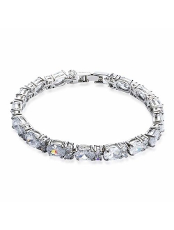 SELOVO Wedding Cubic Zirconia Bracelet Chain Link Silver Tone