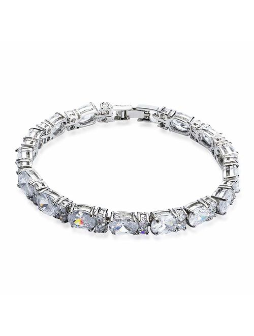 SELOVO Wedding Cubic Zirconia Bracelet Chain Link Silver Tone